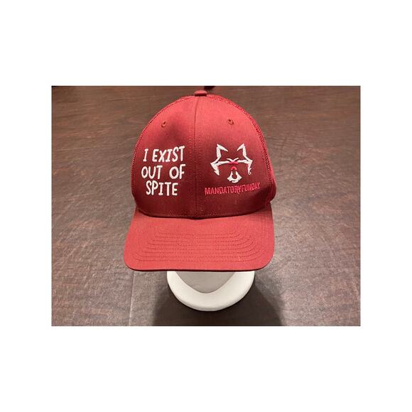 Mandatoryfunday I Exist Out of Spite Trucker Hat Red Mesh Snapback Letkemann - Picture 1 of 5
